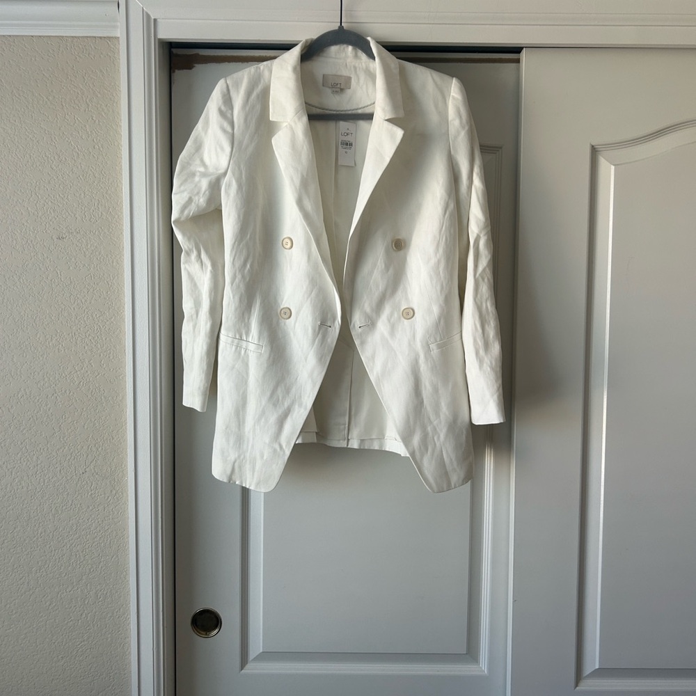 LOFT White Double-Breasted Blazer